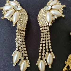 EARRINGS with Rhinestones and Pearl Styled Stones. Clip On and Never Worn.